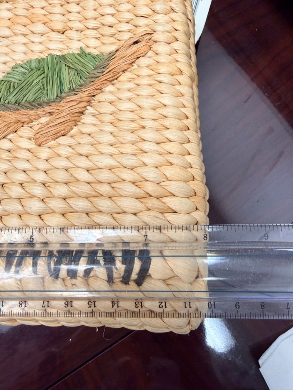 Handwoven Straw Bamboo Handle Purse “Hawaii” Leaf Design Beach Resort Tote Bag - Picture 6 of 8
